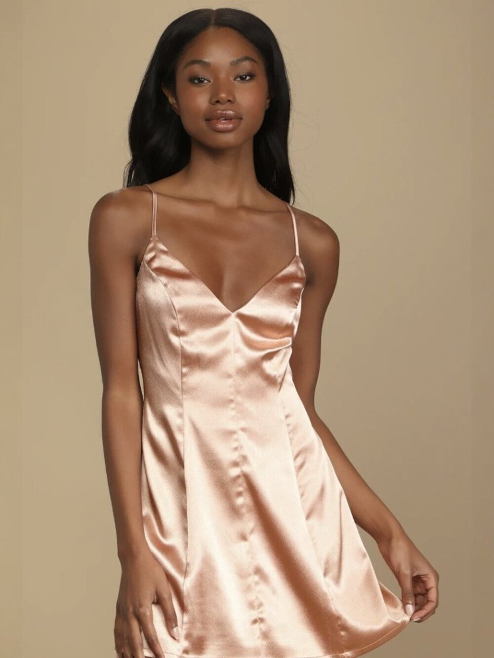 Lulus Make it a Night to Remember Peach Satin Mini Dress NWT - Picture 2 of 6